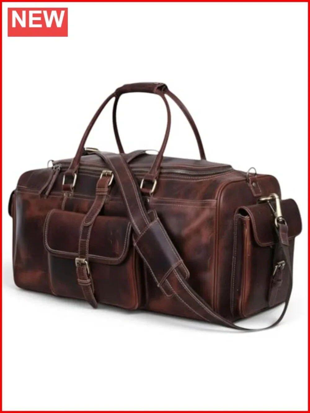 Full Grain Leather Duffle Bag 24 Inch Weekender Carry On Travel Gym